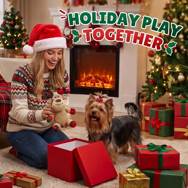 Alt view image 6 of 6 - Christmas Dog Toys, Interactive Plush Reindeer Squeaky Toy for Dogs | Interactive Squeaker, Soft Plush Fabric, Machine Washable, Holiday Gift for Dogs and Cats, Indoor & Outdoor Play