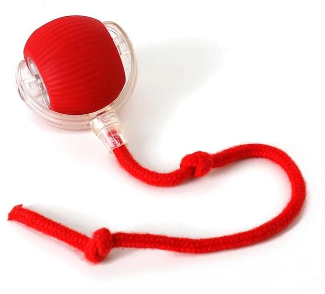 Alt view image 2 of 7 - Cat and Small Dog Toy Ball with Tail Rope, Red | Smart Rolling Ball, LED Light, Electric Self-Rolling, Interactive Jumping Ball, Automatic Teaser