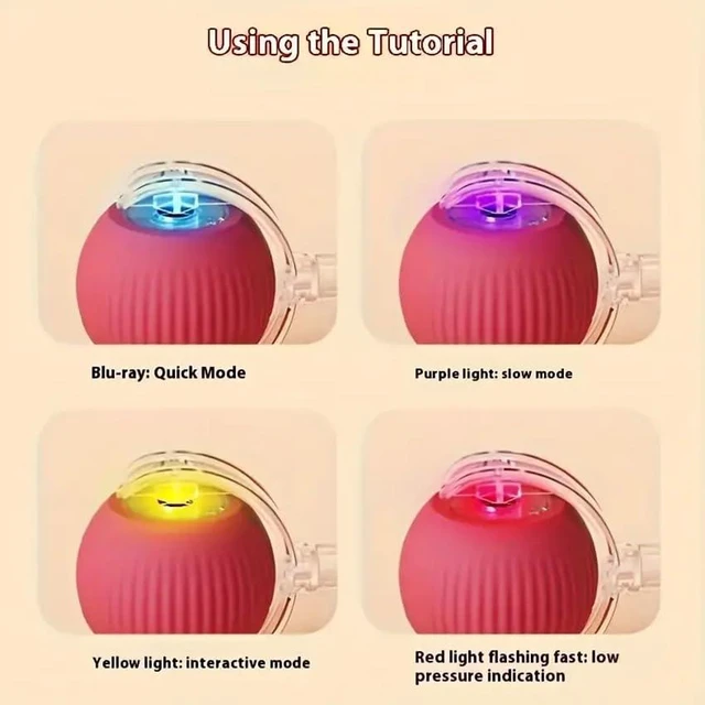 Alt view image 4 of 7 - Cat and Small Dog Toy Ball with Tail Rope, Red | Smart Rolling Ball, LED Light, Electric Self-Rolling, Interactive Jumping Ball, Automatic Teaser