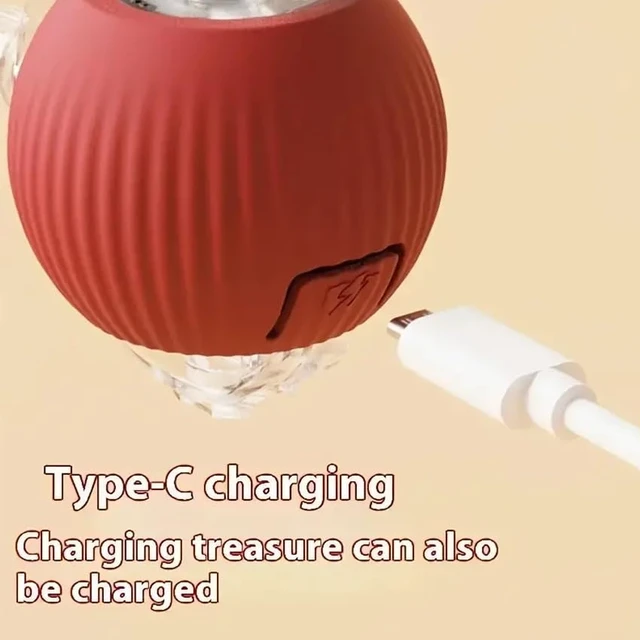 Alt view image 5 of 7 - Cat and Small Dog Toy Ball with Tail Rope, Red | Smart Rolling Ball, LED Light, Electric Self-Rolling, Interactive Jumping Ball, Automatic Teaser