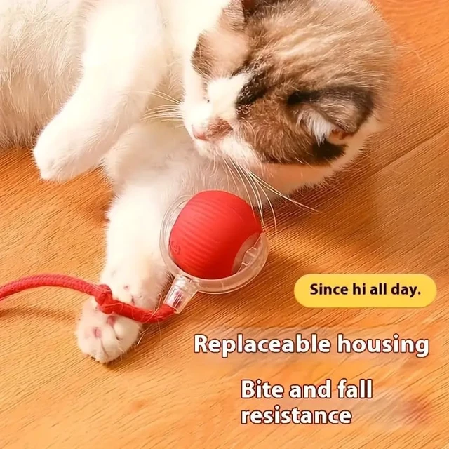 Alt view image 6 of 7 - Cat and Small Dog Toy Ball with Tail Rope, Red | Smart Rolling Ball, LED Light, Electric Self-Rolling, Interactive Jumping Ball, Automatic Teaser