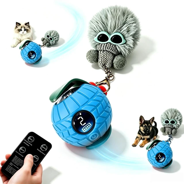 Main image of Intelligent pet Electric Toy Ball, Interactive Automatic Rolling Chase Game, Suitable for Cats or Small and Medium-Sized Dogs, LCD Screen, Remote Control, Equipped with Bird Song (Blue)