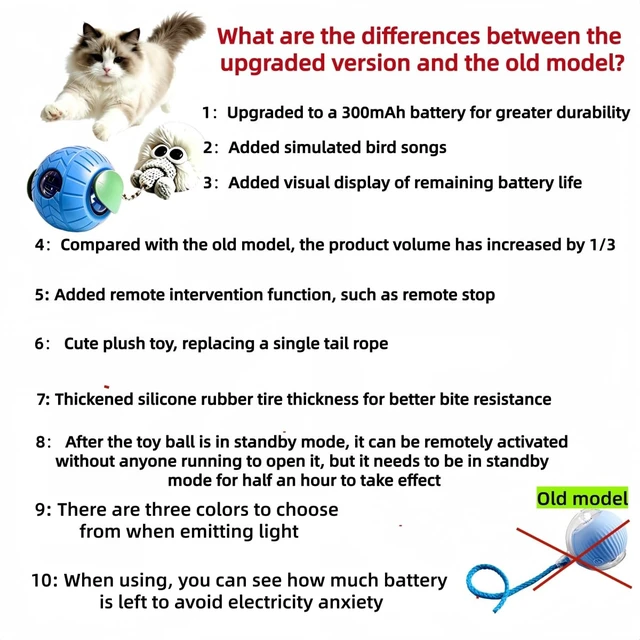 Alt view image 5 of 7 - Intelligent pet Electric Toy Ball, Interactive Automatic Rolling Chase Game, Suitable for Cats or Small and Medium-Sized Dogs, LCD Screen, Remote Control, Equipped with Bird Song (Blue)