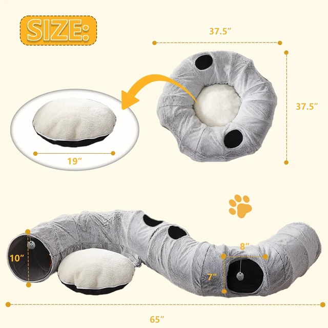 Alt view image 2 of 6 - Cat Tunnel Bed for Indoor Cats - Cute Cat Donut Tunnel with Washable Circle Cushion, Round Pet Play Toy for Kitten/Puppy/Rabbit, Grey