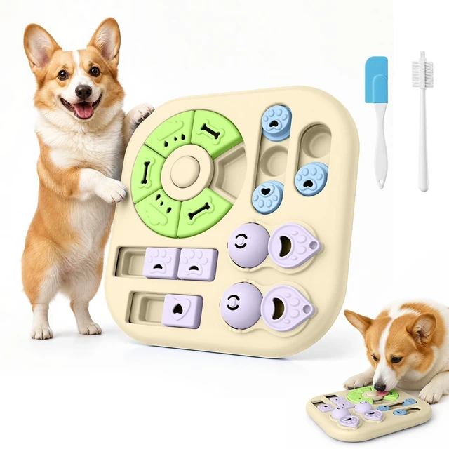 Main image of Dog Puzzle Toy, Interactive Treat Dispensing Toys, Khaki | Non-Slip Slow Feeder w/Squeaker Button, IQ Training, Dog Enrichment Toys Ideal Gifts for Puppies, Small, Medium, Cats, Dogs