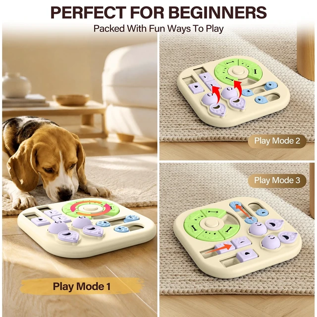 Alt view image 2 of 7 - Dog Puzzle Toy, Interactive Treat Dispensing Toys, Khaki | Non-Slip Slow Feeder w/Squeaker Button, IQ Training, Dog Enrichment Toys Ideal Gifts for Puppies, Small, Medium, Cats, Dogs