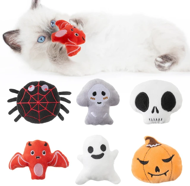 Main image of 6pcs Halloween Catnip ToyIndoor Pumpkin Ghost Shaped Cat Toy Plush Interactive Chew Bite Toys for Cat Kitten Indoor Festive Holiday Cat Lover Gift