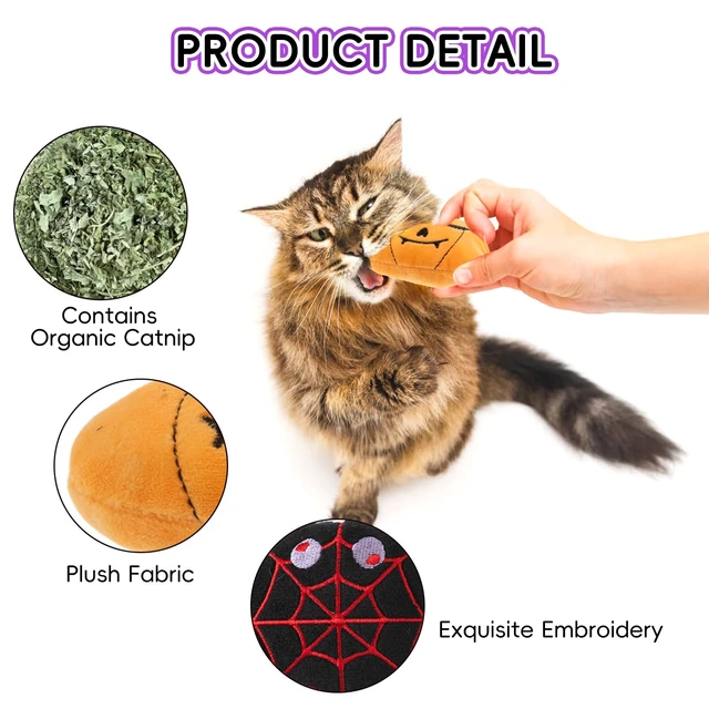 Alt view image 3 of 7 - 6pcs Halloween Catnip ToyIndoor Pumpkin Ghost Shaped Cat Toy Plush Interactive Chew Bite Toys for Cat Kitten Indoor Festive Holiday Cat Lover Gift