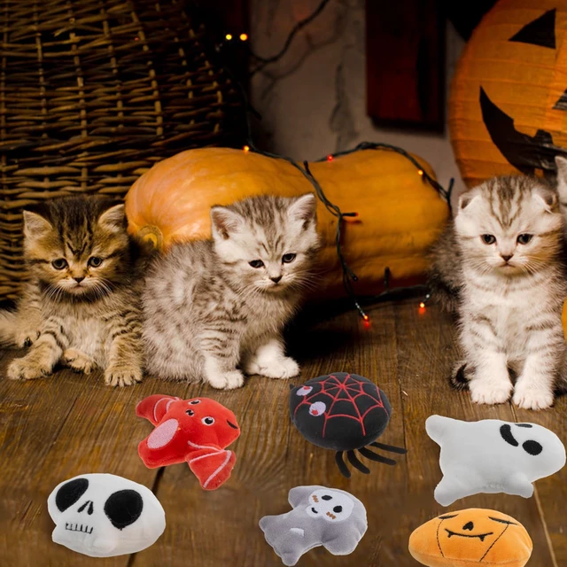 Alt view image 4 of 7 - 6pcs Halloween Catnip ToyIndoor Pumpkin Ghost Shaped Cat Toy Plush Interactive Chew Bite Toys for Cat Kitten Indoor Festive Holiday Cat Lover Gift