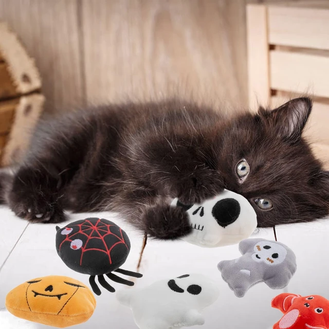Alt view image 7 of 7 - 6pcs Halloween Catnip ToyIndoor Pumpkin Ghost Shaped Cat Toy Plush Interactive Chew Bite Toys for Cat Kitten Indoor Festive Holiday Cat Lover Gift