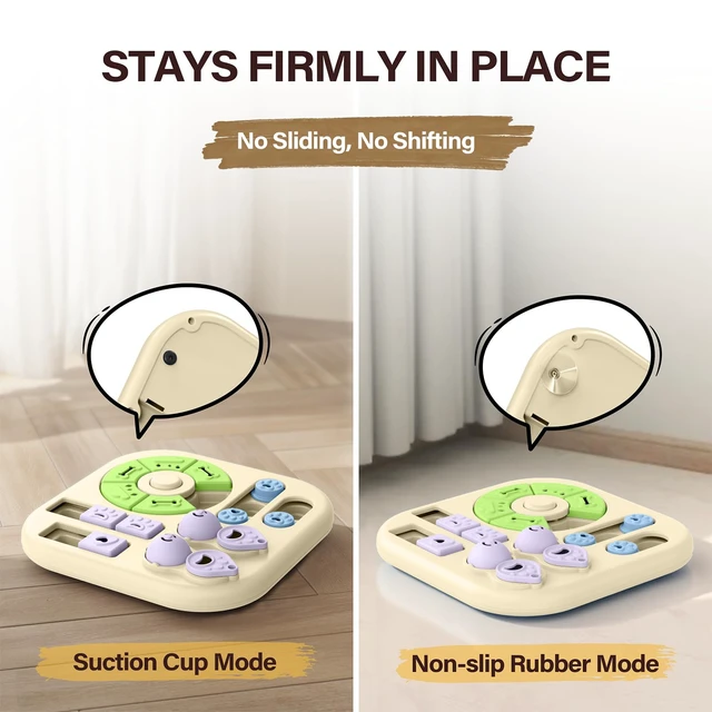 Alt view image 3 of 7 - Dog Puzzle Toy, Interactive Treat Dispensing Toys, Khaki | Non-Slip Slow Feeder w/Squeaker Button, IQ Training, Dog Enrichment Toys Ideal Gifts for Puppies, Small, Medium, Cats, Dogs