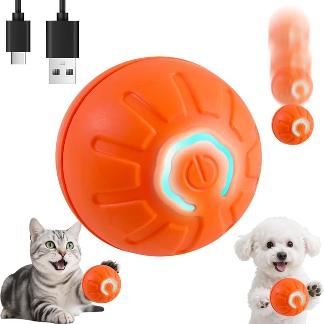 Main image of Interactive Self-Moving Pet Toy Ball - Motion-Activated Auto Rolling, Military-Grade Chew Resistant, USB-C Rechargeable for Small Dogs & Cats (Orange, Small4