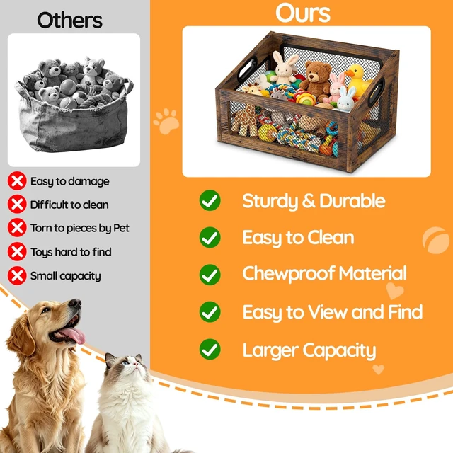 Alt view image 4 of 7 - Wood Dog Toy Basket,Chew-Proof Dog Toy Box Bin | Spacious Dog Storage Organizer,Cat Toys Basket Box for Pet Toy Treat Clothes in Living Room