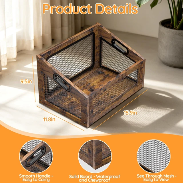 Alt view image 6 of 7 - Wood Dog Toy Basket,Chew-Proof Dog Toy Box Bin | Spacious Dog Storage Organizer,Cat Toys Basket Box for Pet Toy Treat Clothes in Living Room