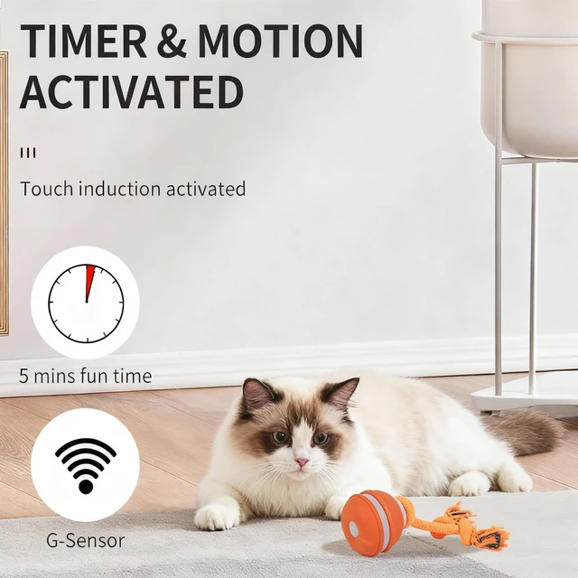 Alt view image 4 of 7 - Interactive Dog & Cat Toy, Auto Chirping Ball, Rechargeable Self Play | Motion activated, chirp sound, USB-C fast charge, durable, indoor play, boredom relief for small dog & cat blue
