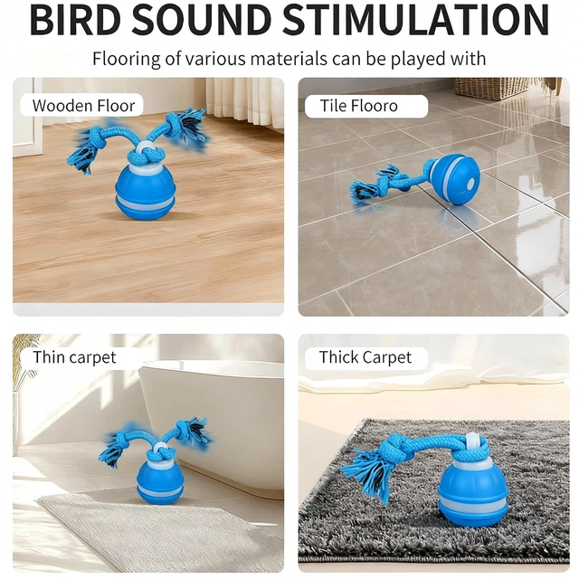 Alt view image 6 of 7 - Interactive Dog & Cat Toy, Auto Chirping Ball, Rechargeable Self Play | Motion activated, chirp sound, USB-C fast charge, durable, indoor play, boredom relief for small dog & cat blue