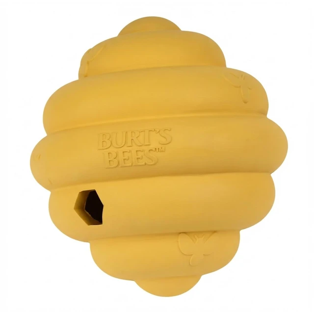 Main image of Pet - Tech / Training AidHive Treat Dispenser, Dog Toy, Recycled Rubber, 5 Inch | Beehive-shaped yellow toy with hexagonal treat opening and embossed bee details; wobbles to release treats during play