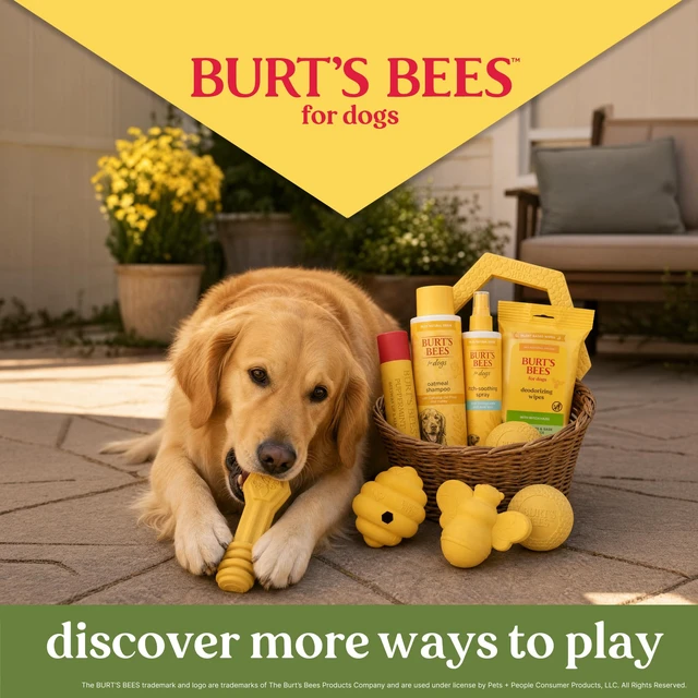 Alt view image 7 of 7 - Pet - Tech / Training AidHive Treat Dispenser, Dog Toy, Recycled Rubber, 5 Inch | Beehive-shaped yellow toy with hexagonal treat opening and embossed bee details; wobbles to release treats during play