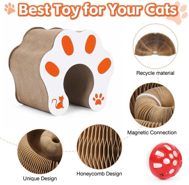 Alt view image 3 of 7 - 1 Pack Interactive Cat Scratch Toys with Bell Ball, Magic Organ Kitty Scratching Board for Indoor Cats Toys & Grinding Claw