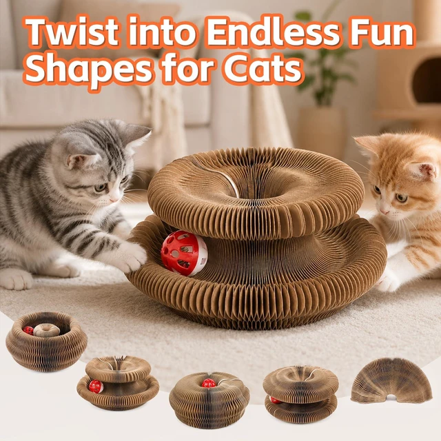 Alt view image 5 of 7 - 1 Pack Interactive Cat Scratch Toys with Bell Ball, Magic Organ Kitty Scratching Board for Indoor Cats Toys & Grinding Claw