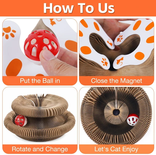 Alt view image 7 of 7 - 1 Pack Interactive Cat Scratch Toys with Bell Ball, Magic Organ Kitty Scratching Board for Indoor Cats Toys & Grinding Claw