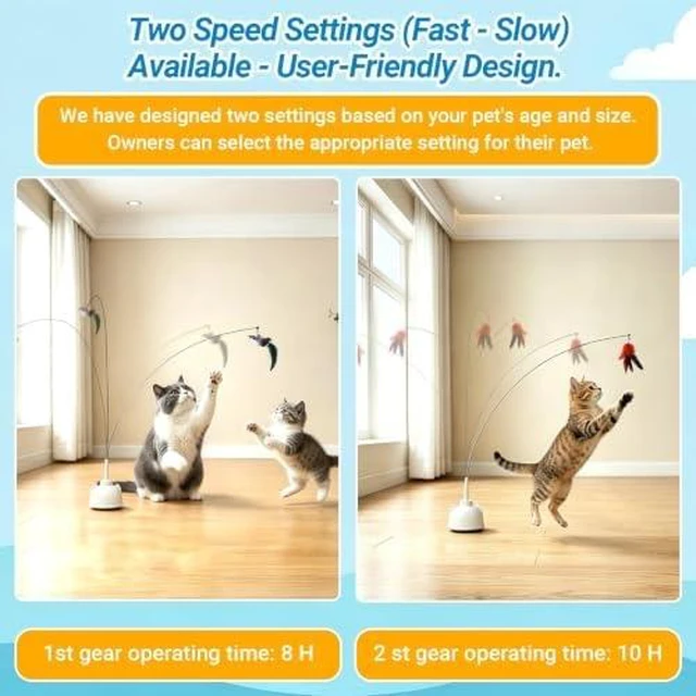 Alt view image 3 of 7 - Interactive Cat Toys for Indoor Cats, Automatic 360° Spinning Cat Wand Toy, Strong Suction Cup Base, USB Rechargeable, Detachable Wand, 2 Feather Refills, 2 Speeds, 3 Modes for Cats of All Ages