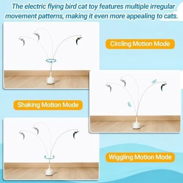 Alt view image 4 of 7 - Interactive Cat Toys for Indoor Cats, Automatic 360° Spinning Cat Wand Toy, Strong Suction Cup Base, USB Rechargeable, Detachable Wand, 2 Feather Refills, 2 Speeds, 3 Modes for Cats of All Ages