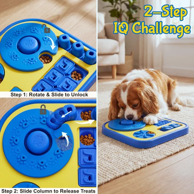 Alt view image 4 of 7 - Dog Puzzle Toy, Multi-Level Interactive Puzzle with Suction Cups, Cat Puzzle Feeder and Slow Feeder for Brain Stimulation, for Cats and Small to Medium Dogs