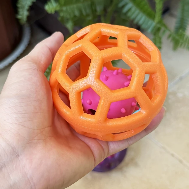 Alt view image 5 of 7 - 4 Pack Cat Dog Toy Balls with Bell | 9cm Durable Hollow Hexagonal Plastic Balls for Small Medium Dogs & Cats, Interactive Fetch Chew Toys for Indoor Outdoor Play