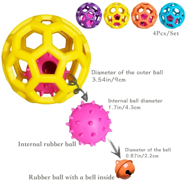 Alt view image 3 of 7 - 4 Pack Cat Dog Toy Balls with Bell | 9cm Durable Hollow Hexagonal Plastic Balls for Small Medium Dogs & Cats, Interactive Fetch Chew Toys for Indoor Outdoor Play