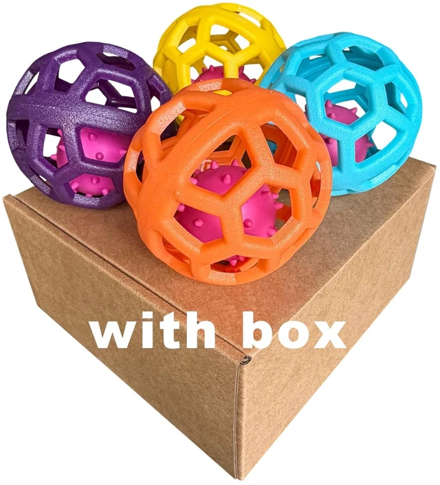 Alt view image 7 of 7 - 4 Pack Cat Dog Toy Balls with Bell | 9cm Durable Hollow Hexagonal Plastic Balls for Small Medium Dogs & Cats, Interactive Fetch Chew Toys for Indoor Outdoor Play
