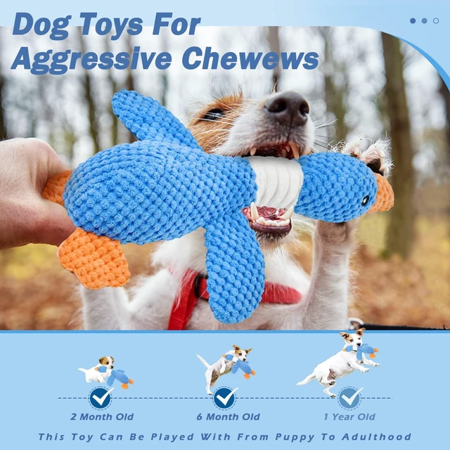 Alt view image 3 of 7 - Upgraded Goose Indestructible Dog Toys for Aggressive Chewers | Dog Chew Toys for Aggressive Chewers Small Medium Large Breed, Crinkle Squeaky Plush Puppy Chew Toys for Teething, Duck Toys