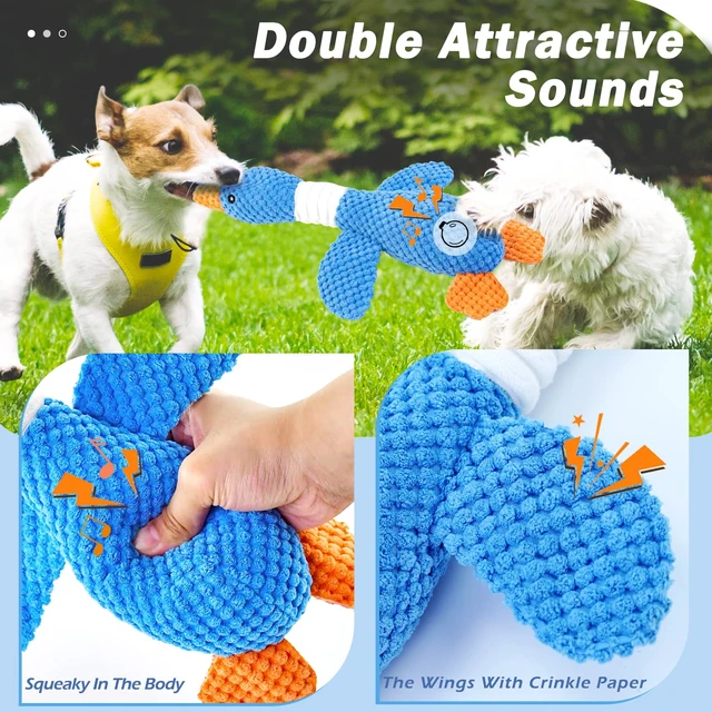 Alt view image 5 of 7 - Upgraded Goose Indestructible Dog Toys for Aggressive Chewers | Dog Chew Toys for Aggressive Chewers Small Medium Large Breed, Crinkle Squeaky Plush Puppy Chew Toys for Teething, Duck Toys