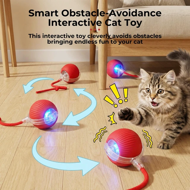 Alt view image 3 of 7 - Interactive electric automatic 360 rolling USB rechargeable motion-sensing toy smart chasing cat ball, equipped with a quick tail rope, specially designed for active adult cats and indoor dogs.