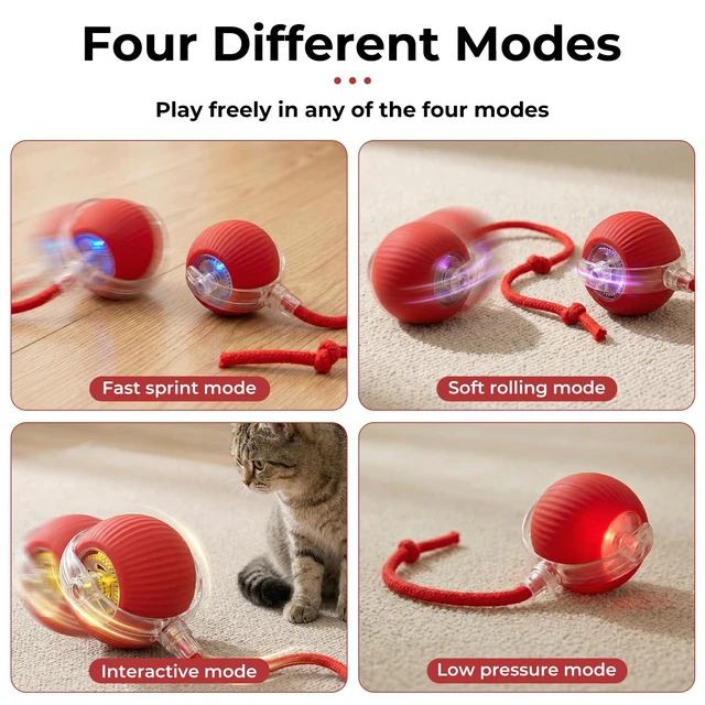 Alt view image 4 of 7 - Interactive electric automatic 360 rolling USB rechargeable motion-sensing toy smart chasing cat ball, equipped with a quick tail rope, specially designed for active adult cats and indoor dogs.
