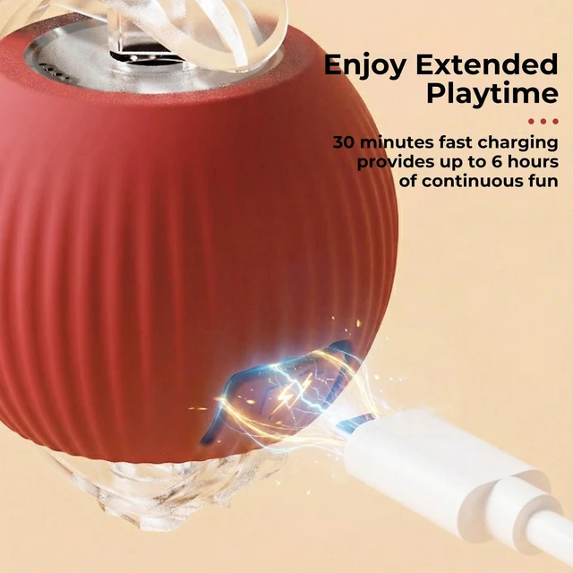 Alt view image 7 of 7 - Interactive electric automatic 360 rolling USB rechargeable motion-sensing toy smart chasing cat ball, equipped with a quick tail rope, specially designed for active adult cats and indoor dogs.