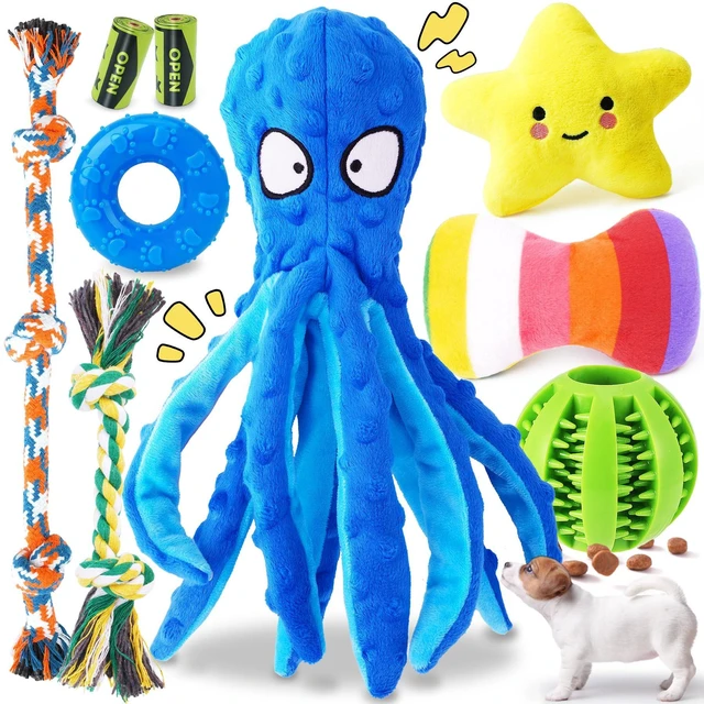 Main image of 9 Pack Puppy Toys Set for Small Dogs, Teething & Interactive Play | No-Stuffing Octopus-Shaped Toy, Squeaky & Crinkle Sounds, Interactive Tugging, Keep Dogs Busy, Indoor & Outdoor Play