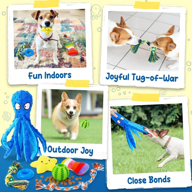 Alt view image 6 of 6 - 9 Pack Puppy Toys Set for Small Dogs, Teething & Interactive Play | No-Stuffing Octopus-Shaped Toy, Squeaky & Crinkle Sounds, Interactive Tugging, Keep Dogs Busy, Indoor & Outdoor Play