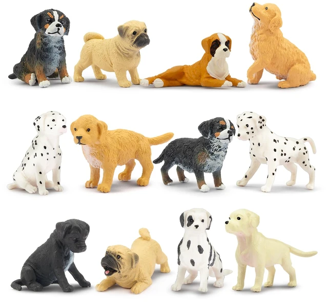 Main image of 12PCS Mini Dog Figurines Playset, Realistic Detailed Plastic Puppy Figures, Hand Painted Emulational Tiny Dogs Animals Toy Set, Cake Toppers Christmas Birthday Gift for Kids Toddlers