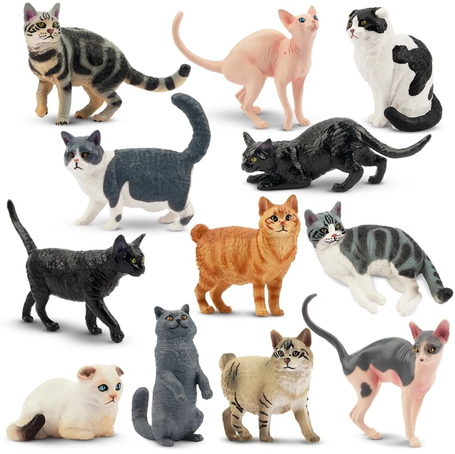 Main image of 12PCS Cat Figurines, Plastic Cat Figures Realistic Kitten Toys, Cat Cake Toppers Halloween Christmas Birthday Gift for Kids & Children