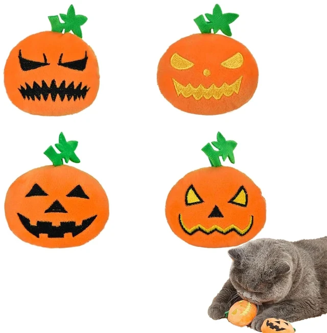 Main image of Halloween Cat Toys, Pumpkin Squeak Toys for Cats Dogs Indoor, 4Pcs