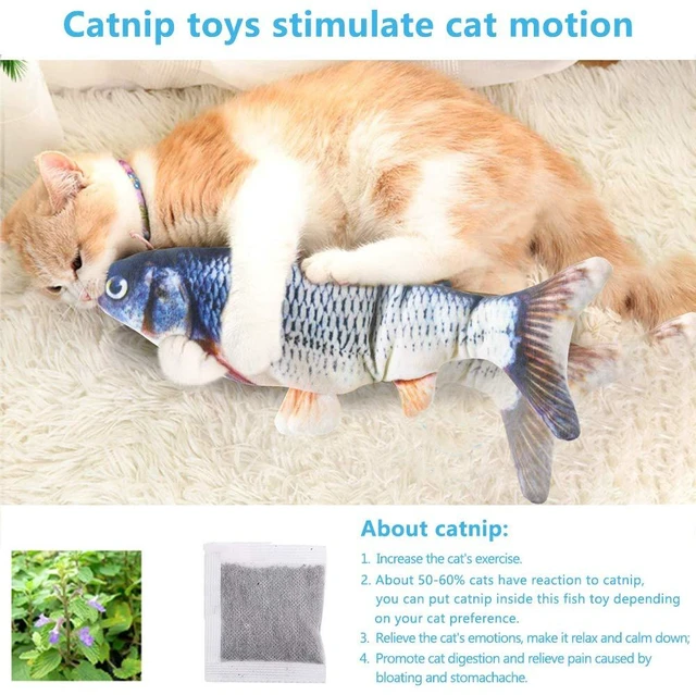 Alt view image 3 of 7 - Cat Toys Flopping Fish with Catnip, Moving Interactive Cat Toy | Cat Toy for Bored Indoor Cats, Kitten Kicker Floppy Dog Toy, 11" Electric Realistic Plush Wiggle Fish for Kitty Exercise