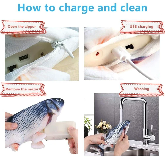 Alt view image 5 of 7 - Cat Toys Flopping Fish with Catnip, Moving Interactive Cat Toy | Cat Toy for Bored Indoor Cats, Kitten Kicker Floppy Dog Toy, 11" Electric Realistic Plush Wiggle Fish for Kitty Exercise