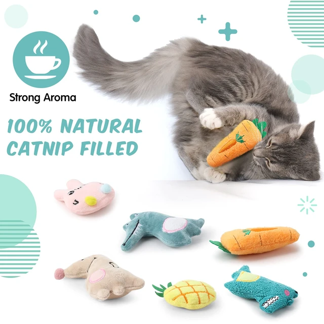 Alt view image 4 of 6 - 20 Pack Catnip Toys for Indoor Cat Plush Chew Toy for Kitten | Bulk Animal Fruit Shapes, Plush Fillers Party Favors, Fabric Catnip Teeth Cleaning Interactive, Chewing Entertaining Dog Toys