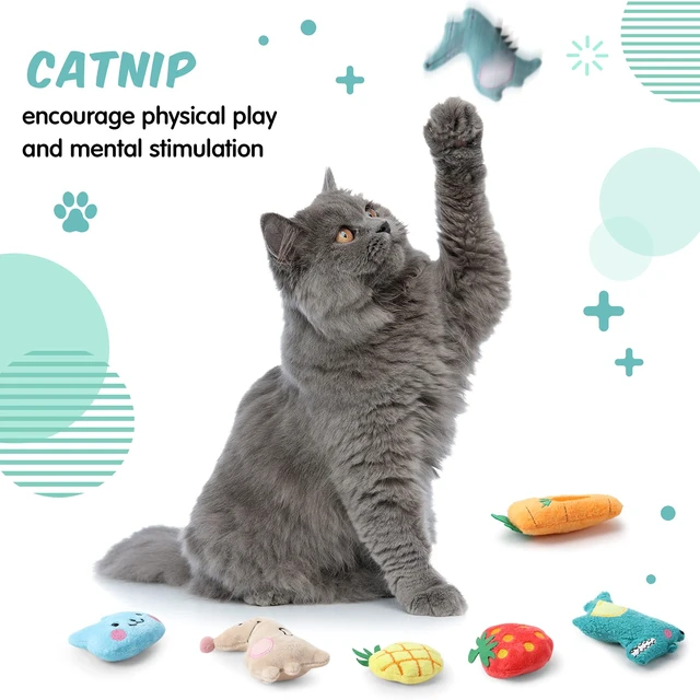 Alt view image 3 of 6 - 20 Pack Catnip Toys for Indoor Cat Plush Chew Toy for Kitten | Bulk Animal Fruit Shapes, Plush Fillers Party Favors, Fabric Catnip Teeth Cleaning Interactive, Chewing Entertaining Dog Toys