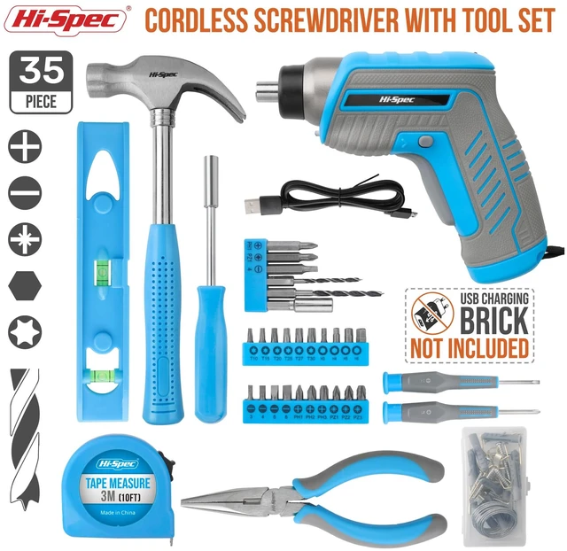 Alt view image 2 of 7 - 3.6V USB Electric Screwdriver for Home Repairs and Assembly,Blue | 35pc, fast assembly help, common screw bit selection, LED visibility, compact grip, quick household fixes, organized storage