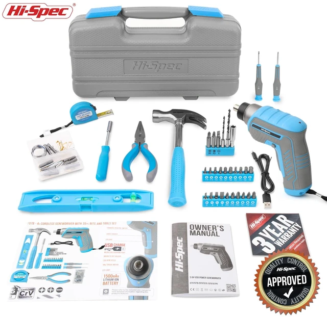 Alt view image 7 of 7 - 3.6V USB Electric Screwdriver for Home Repairs and Assembly,Blue | 35pc, fast assembly help, common screw bit selection, LED visibility, compact grip, quick household fixes, organized storage