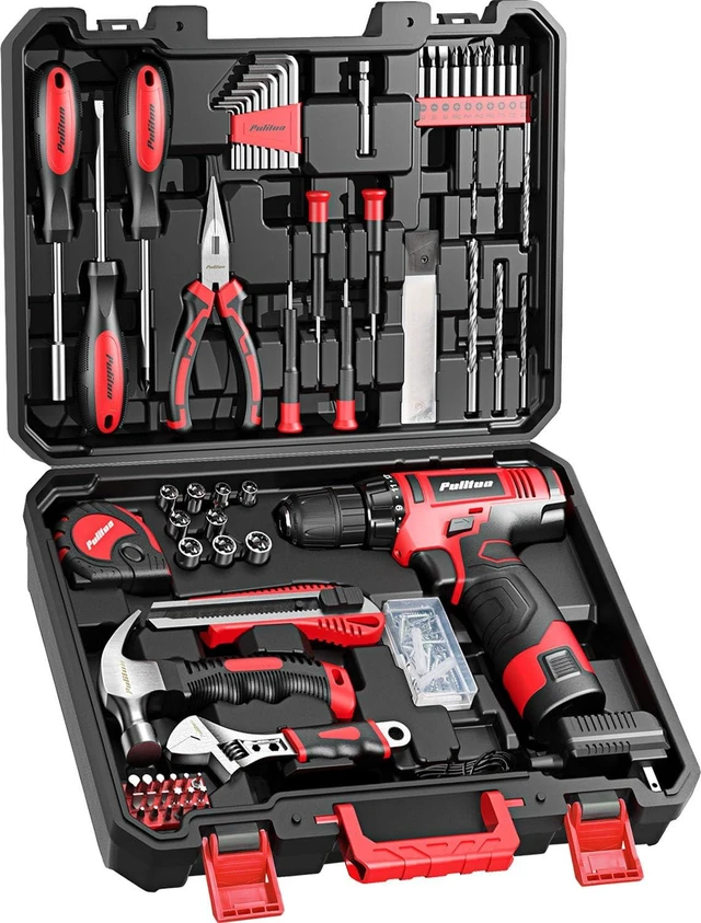 Main image of 149-Piece Home Drill Set with Red 12V Cordless Drill, Hand Tools & Tool Box, Tool Kit for Women & Men and DIY Enthusiasts, for Home Improvement