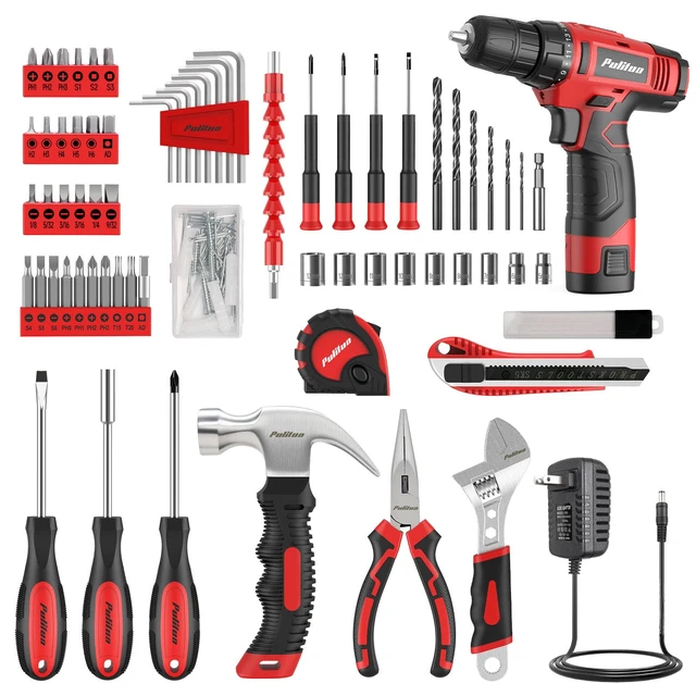Alt view image 3 of 7 - 149-Piece Home Drill Set with Red 12V Cordless Drill, Hand Tools & Tool Box, Tool Kit for Women & Men and DIY Enthusiasts, for Home Improvement