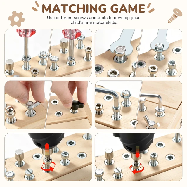 Alt view image 4 of 7 - Montessori Busy Board with Electric Drill Toys for 3 4 5 6 Year Old | Screwdriver Board Set with Lock and Key, Wooden Kid Tool Set for Kids 3-6, Fine Motor Skills Toys for Toddler Boy Girl Gifts